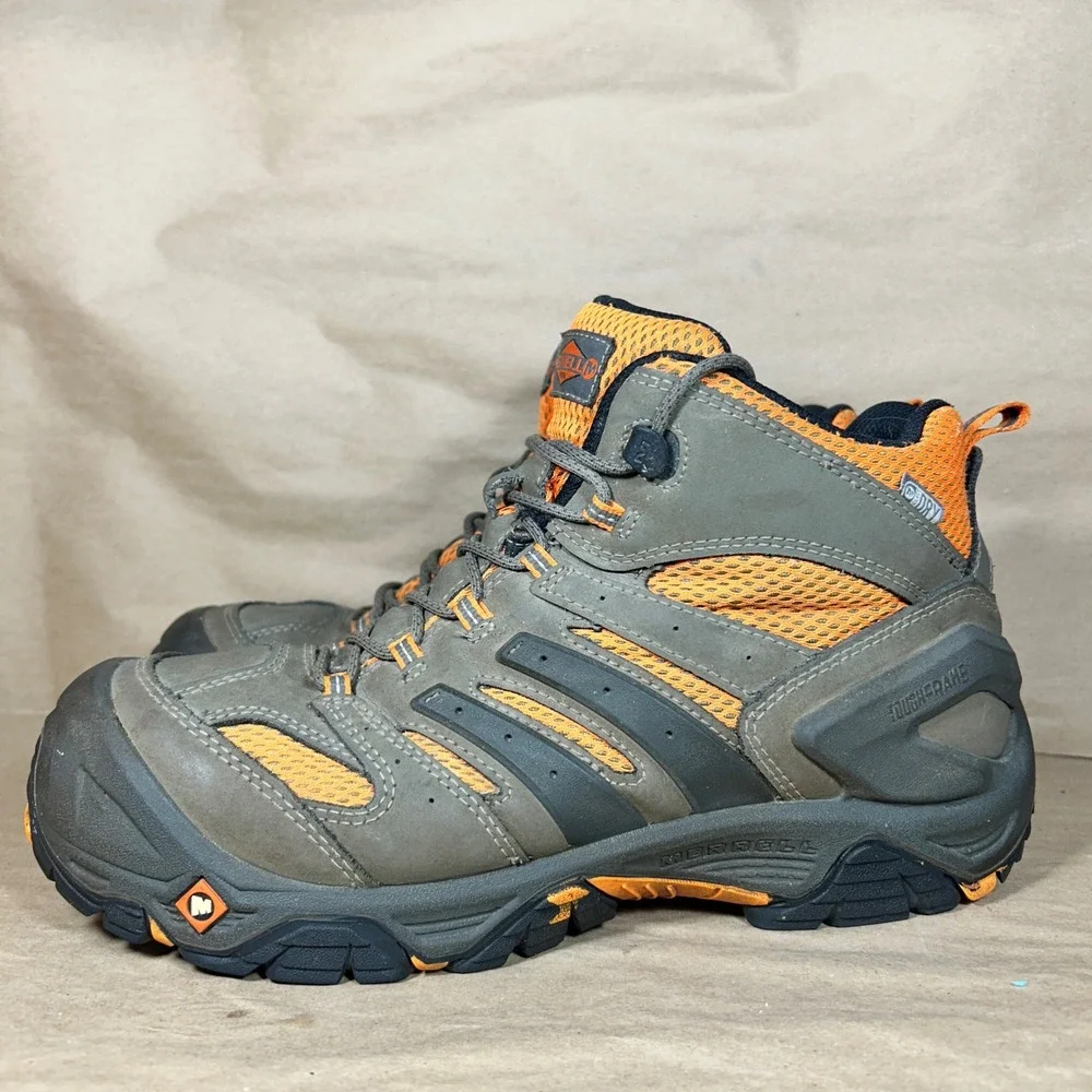 Merrell Moab 2 Mid Work Boots Mens 10.5 Grey Orange Solid Waterproof J35097
